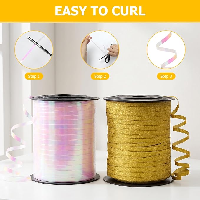Gold Glitter Curling Ribbon, Kaluofan 1/5" Wide x 500Yd Ribbons - Image 6