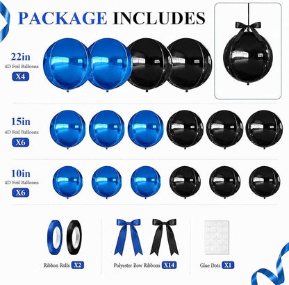 Black Blue Round Foil Balloons - Image 2
