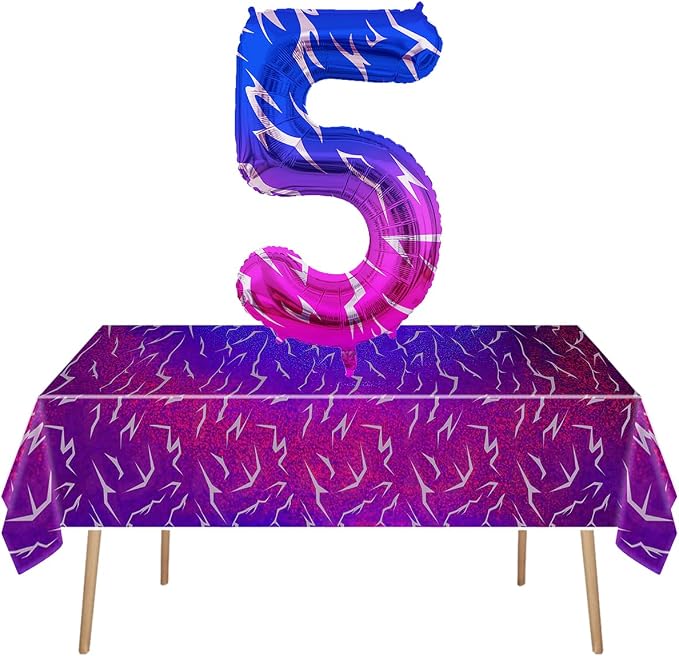 2pcs Purple Demon 54''x108'' Birthday Tablecloth and 40 Inches Number 5 Hunters by Unknown