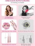 Automatic Curling Iron, HC04 Long Barrel 1.5 inch Rotating Curling Iron Wand for Womens Long Hair, Ceramic Hair Curlers with 2-Way Opening, Dual Voltage, 600M Ions for Bouncy Waves