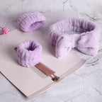 WSYUB Spa headband, Wristbands, Headband for Washing Face, 2pcs Wristlets for Sleeves Dry, Make up Headband,Purple