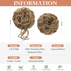 CJL HAIR 2PCS Messy Bun Hair Pieces Wavy Curly Synthetic Updo Chignon Fake Scrunchies Ponytail Extension for Women Bernstein Multi