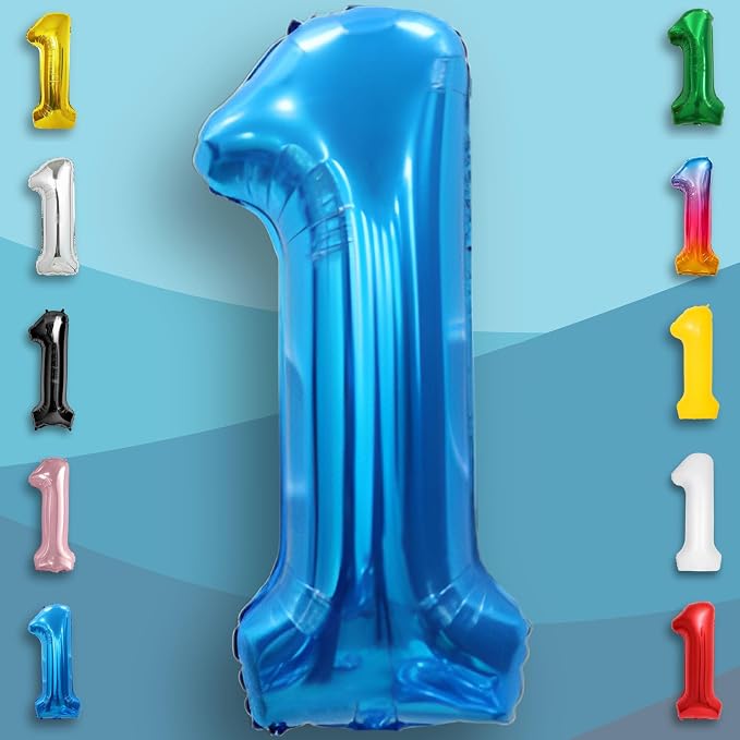 Blue Number Balloon 1 Mylar Foil Balloons 16 inch - Image 5