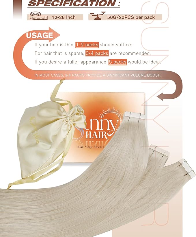 Sunny Hair Blonde Tape in Hair Extensions Human Hair, 14 inch Tape in Extensions Remy Tape ins Human Hair Extensions for Women 50g 20Pcs