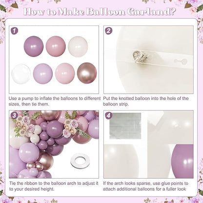 Dusty Purple Balloon Arch Kit Pink and Lavender Balloon Garland | 126Pcs Light - Image 3