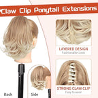KooKaStyle Ponytail Extension, 10" Short Claw Clip in Pony Tails Hair Extensions Curly Wavy Synthetic Drawstring Hairpieces for Women(Honey Blonde and Dark Blonde Tips)