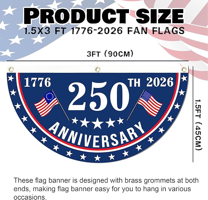 2PCS USA Anniversary 250th Flag, 1.5X3 FT Anniversary Fan Flags, Yard Signs - Image 2