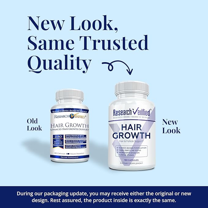 Research Verified Hair Growth Support - with Biotin, DHT Blockers & Vitamins - Hair Growth and Hair Loss Prevention - 180 Capsules - 3 Month Supply