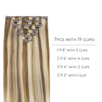 WENNALIFE Clip in Hair Extensions Real Human Hair, 14 Inch 120g 7pcs Ash Brown with Platinum Blonde Highlights Remy Hair Double Weft Straight Natural Extensiones De Cabello Humano Con