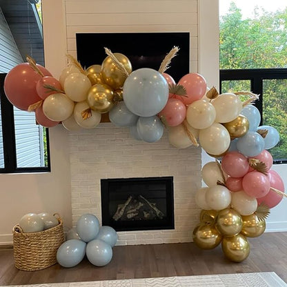 Gender Reveal Balloons, 12 Inch Dusty Pink Blue White Sand and Gold Balloons - Image 7
