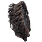 DIGUAN Wide Messy Braided Headband With Teeth Synthetic Hair Plaited Headband High Elasticity Braids Chunky Fishtail Braided Hair Band Hairpiece for Girls Women (Dark Chocolate)