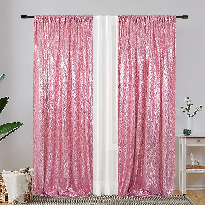 Eternal Beauty Fuchsia Pink Sequin Backdrop Curtains, 4 Panels 2x8FT | 3mm - Image 3