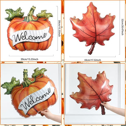 Fall Thanksgiving Balloon 4 Pieces Orange Maple Pumpkin Foil Balloons | - Image 2