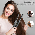 Pencil Flat Iron 3/10'' Small Flat Irons for Short Hair,Pixie Cut & Bangs,Hair Straightener for Edge with LED Display,Travel Mini Hair Straightener with Dual Voltage,Auto Shut Off（Black）