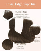 GOO GOO Invisi Edge Tape in Hair Extensions Human Hair, 2A Light Brown, 20pcs 16inch 50g, Virgin Remy Hair, Seamless Injected Tape, Natural Look