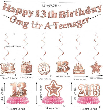 13th Birthday Decorations For Girls, Pre-Strung Rose Gold Happy 13th Birthday & - Image 4