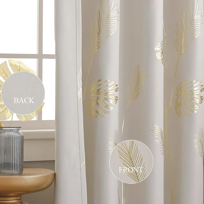 Cream Beige Curtain for Sliding Door 100W x 108L Inch Long Unique Gold Tree - Image 5
