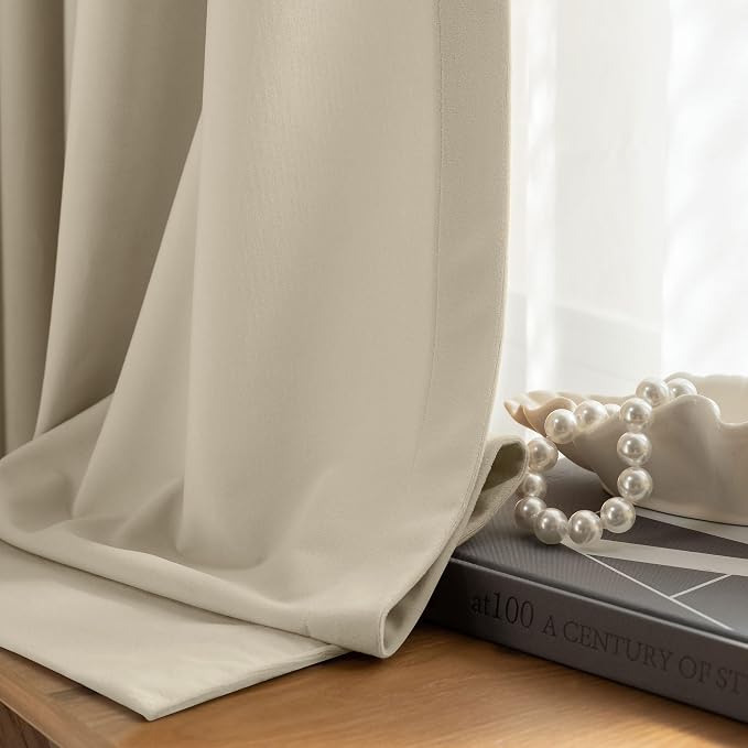 Beauoop Beige Velvet Curtains for Bedroom Living Room 52x96 2 Panels | Soft - Image 5
