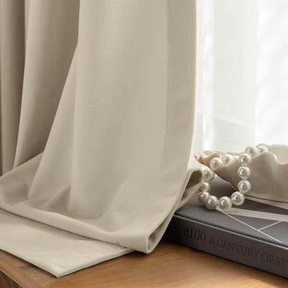 Beauoop Beige Velvet Curtains for Bedroom Living Room 52x96 2 Panels | Soft - Image 5