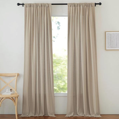 NICETOWN Thick Flax Linen Camel Curtains 108 inches Long, Pinch Pleated Linen - Image 3