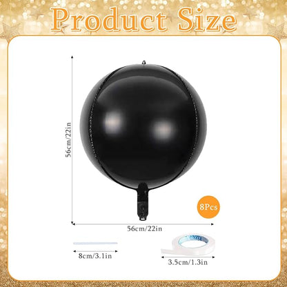 8 Pcs Black Round Foil Balloons 22 Inch 4D Black Mylar Orbz Round Balloons - Image 6