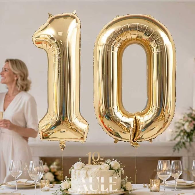 AULE 40 Inch Light Gold 10 Balloon Number Foil 0-9 Birthday Big Numbers | - Image 3