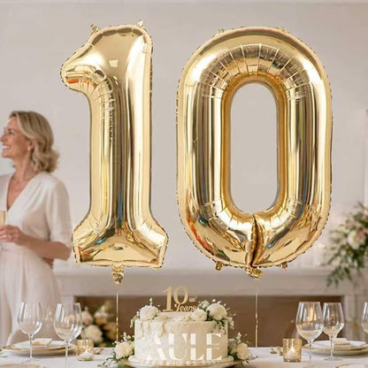 AULE 40 Inch Light Gold 10 Balloon Number Foil 0-9 Birthday Big Numbers | - Image 3