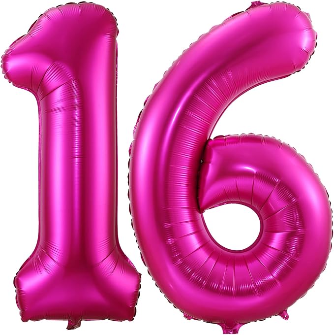 Hot Pink 16 Balloon Numbers, 40 Inch 16th Birthday Balloon Foil Mylar Number by BBPOOL