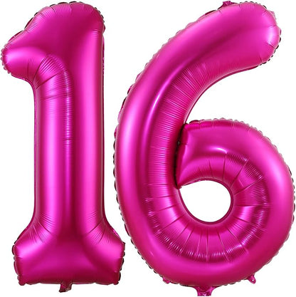 Hot Pink 16 Balloon Numbers, 40 Inch 16th Birthday Balloon Foil Mylar Number by BBPOOL