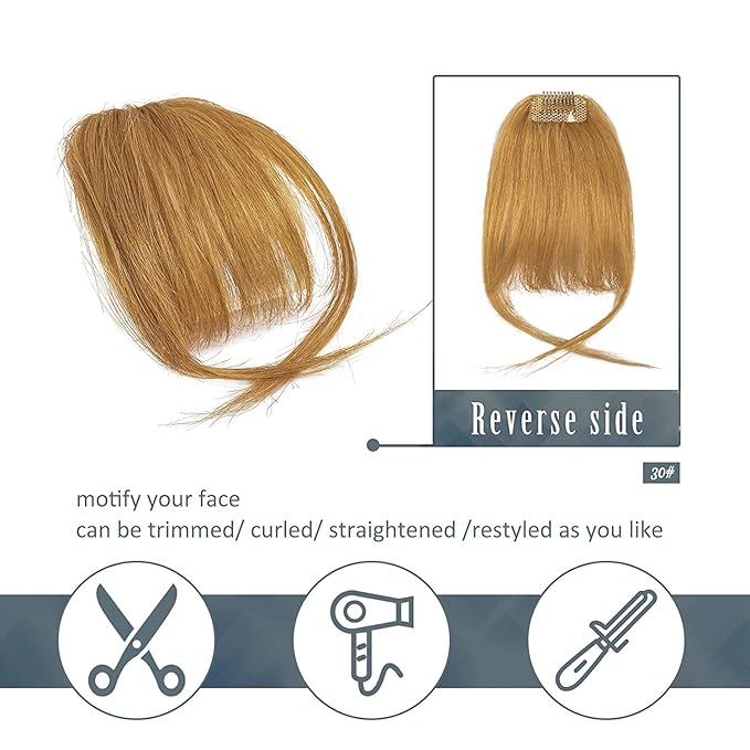 BARSDAR Clip in Bangs Human Hair - Real Human Hair Clip in Bangs for Women - Golden Blonde Wispy Bangs Extensions Fringe with Temples Dyeable Real Hair Bangs Hairpieces - Golden Ginger Blonde