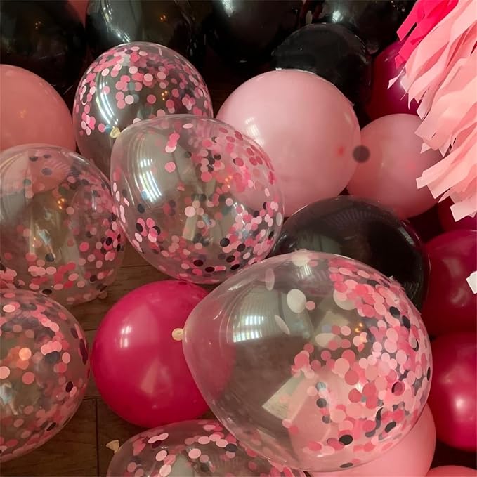 Balloons Black and Pink, Rose Red Pink Party Balloons Decoration - Image 9