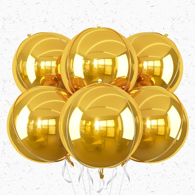 6Pcs Gold Round Foil Balloons, Giant 4D Round Ball Balloons 22 Inch by Adorely