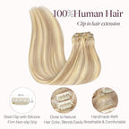 GOO GOO Clip in Hair Extensions Real Human Hair, Remy Human Hair Extensions Clip ins for Women, Natural Human Hair, 16inch 120g 7 Pcs, #18F/60A Balayage Light Wheat Platinum Blonde
