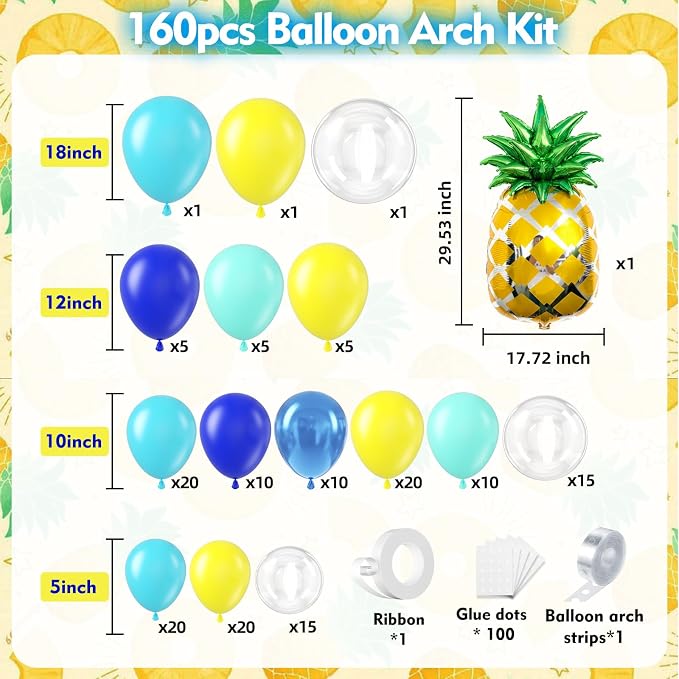 160pcs Cartoon Sponge Balloons Garland Arch Kit, Birthday Decorations Yellow - Image 2