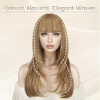 SOFEIYAN Long Straight Layered Wig with Bangs 24 Inch Synthetic Natural Hair Wig Soft Heat Resistant Long Wigs for Women Daily Party Use