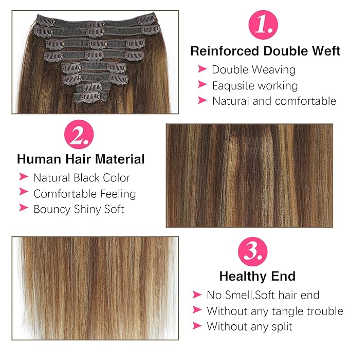 Highlight #4/27/4 Yaki Straight Clip in Hair Extensions Real Human Hair Omber Clip ins For Women Yaki Straight Clip on Hair Extensions(14inch)