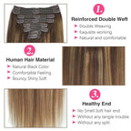 #4/27/4 Highlight Yaki Straight Clip in Hair Extensions Real Human Hair Omber Clip ins For Women Yaki Straight Clip on Hair(12inch,#4/27/4)