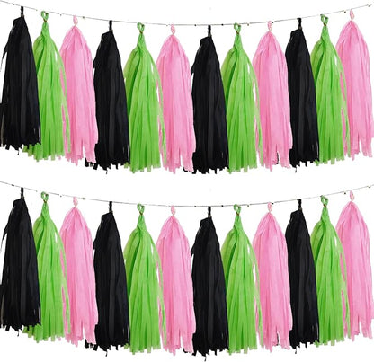 Black Pink and Green Tissue Paper Tassels Party Tassel Garland Banner by We+Moment