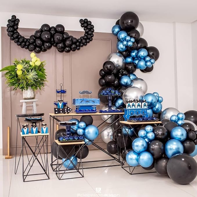 Metallic Blue and Black Balloon Arch Garland Kit - Image 4
