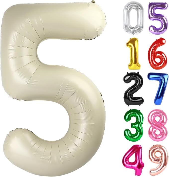 Cream Number 5 Balloon 40 Inch, 5th Birthday Party Decorations Men Women | Foil by IWERP