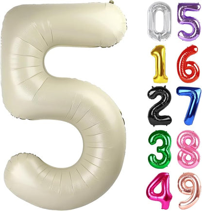 Cream Number 5 Balloon 40 Inch, 5th Birthday Party Decorations Men Women | Foil by IWERP