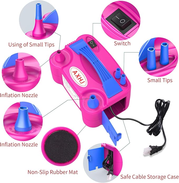 AXHJ Electric Balloon Pump, Portable Electric Air Balloon Pump Dual Nozzle Air - Image 2