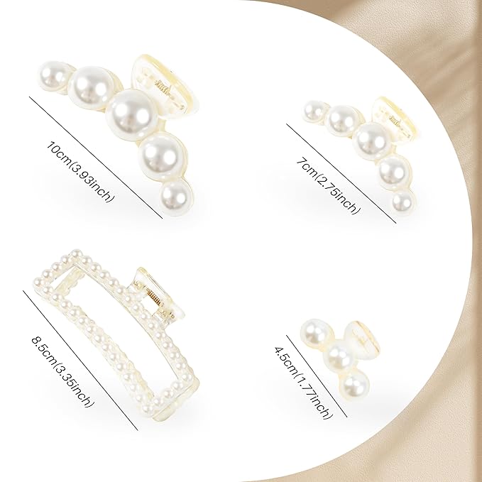 Pearl Hair Accessories for Women - 8Pack Claw Clips for Thick and Thin Hair, Barrettes for Styling and Weddings