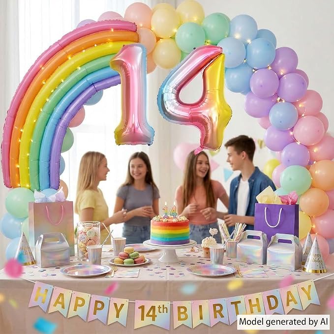 Rainbow Ombre Number 14 Balloon 40Inch Pastel Foil Decor - Image 6
