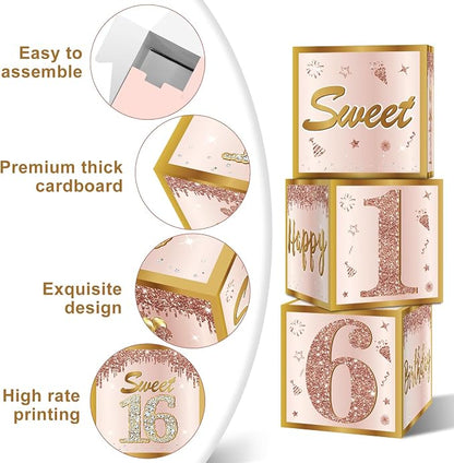 Guiruiy 3Pcs Sweet 16 Party Decorations Balloon Gift Boxes - Image 3