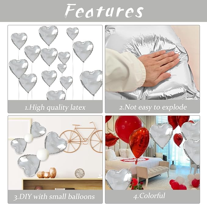 Biapian Silver Heart Balloons, Baby Shower - Image 3