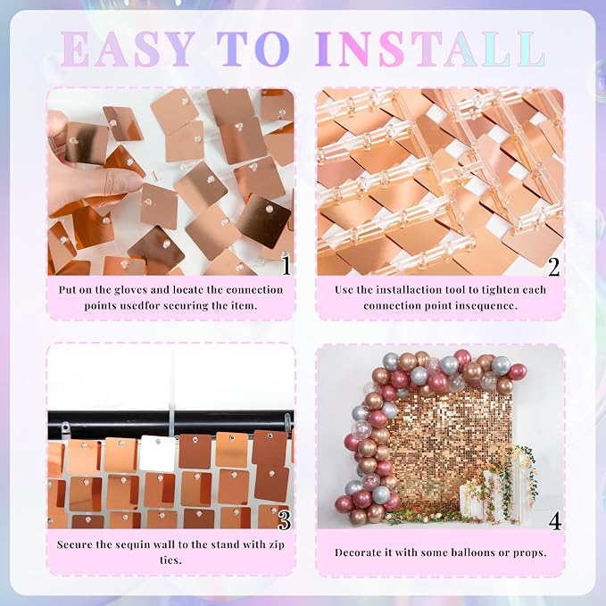 Shimmer Wall Backdrop Rose Gold Wall Panels 24Pcs Square Sequin Shimmer Wall - Image 5