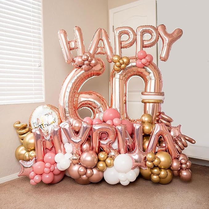 Rose Gold 60 Number Balloons, 40 Inch Big Giant Jumbo 60 Balloon Numbers Rose - Image 6