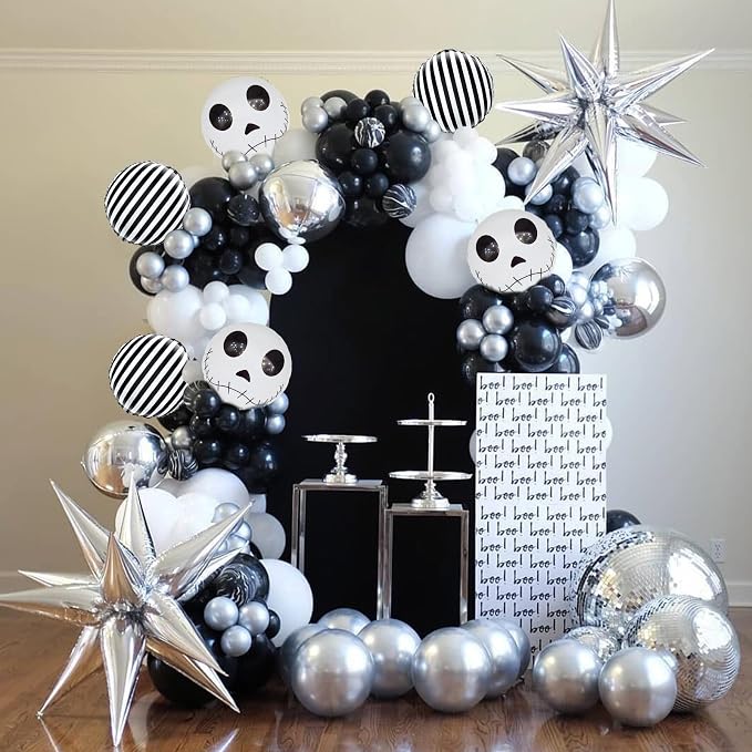 Jobkoo Halloween Balloons Decorations 18 Inch Skull Black and White Striped - Image 7