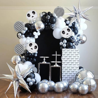 Jobkoo Halloween Balloons Decorations 18 Inch Skull Black and White Striped - Image 7